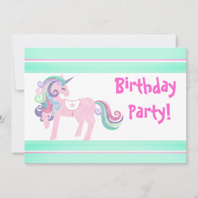 CONVITE DE ANIVERSÁRIO DE TINTA UNICORN AQUA (Frente)