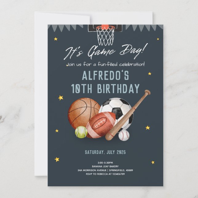 Convite de Aniversário de Todos os Esportes para M (Frente)