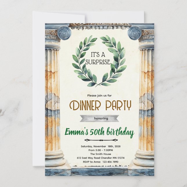 convite de aniversário de toga de mitologia grega (Frente)