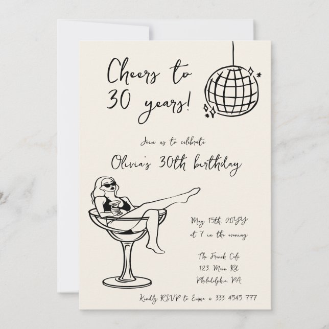 Convite de aniversário de torcida de Retro Marg (Frente)