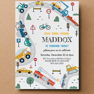 Convite de Aniversário de Transporte de Caminhões 