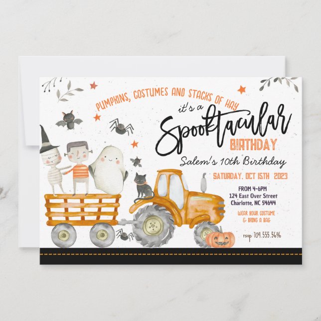 Convite de aniversário de Trator Halloween (Frente)