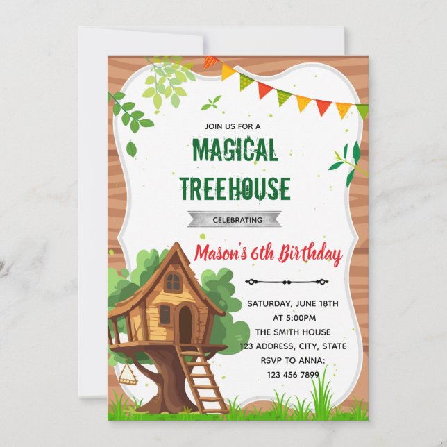 Convite de aniversário de Treehouse (Frente)