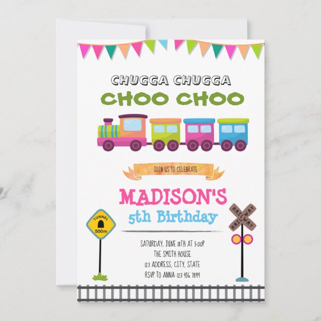 Convite de aniversário de trem de Menina (Frente)