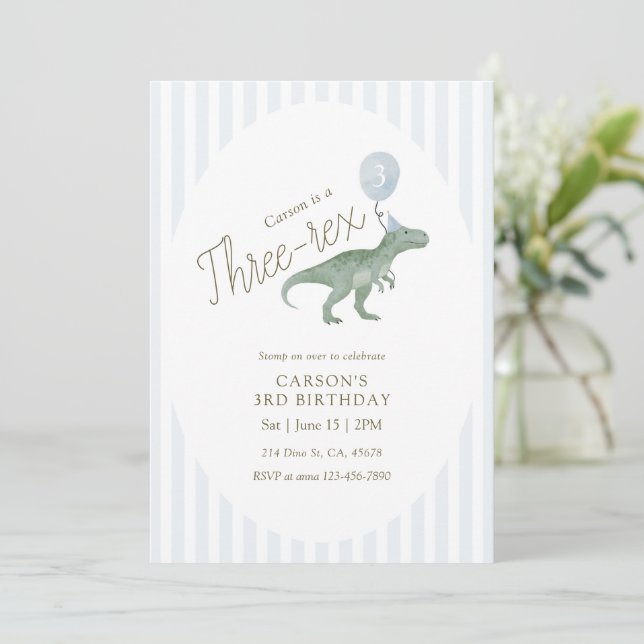 Convite de Aniversário de Três Anos do Rex Dinossa (Em pé/Frente)