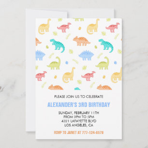Convite de aniversário de três anos menino rex ter