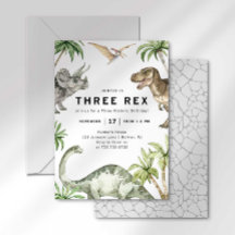 Convite de Aniversário de Três Dinossauros Rex