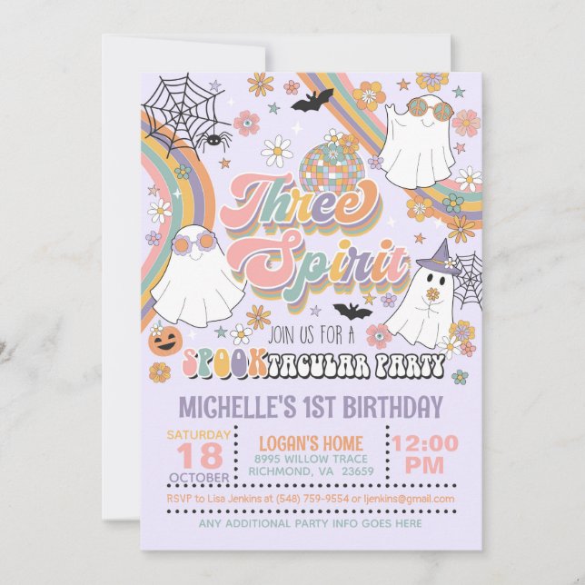 Convite de aniversário de três espíritos - raparig (Frente)
