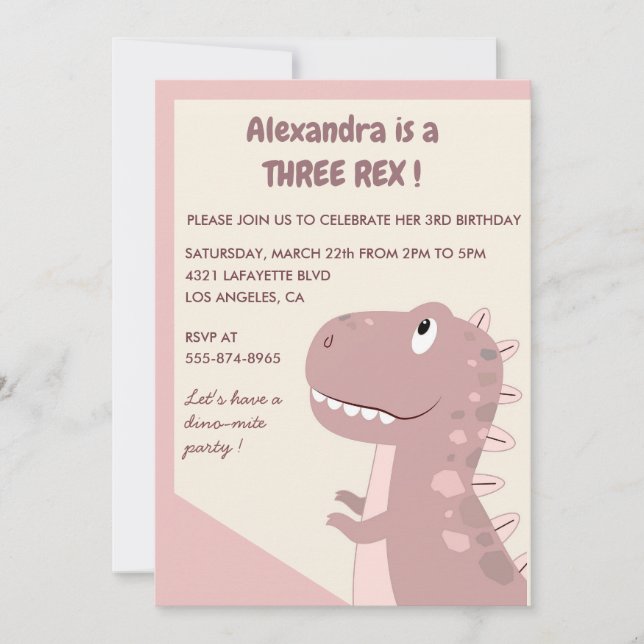 Convite de aniversário de três rex 3 rex  Menina F (Frente)