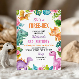 Convite de aniversário de três-rex da Dinossauros