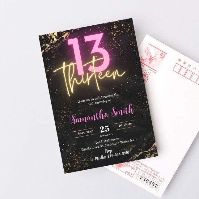 Convite de Aniversário de Treze Anos Editável (Editable Thirteen Birthday Party Invitation)