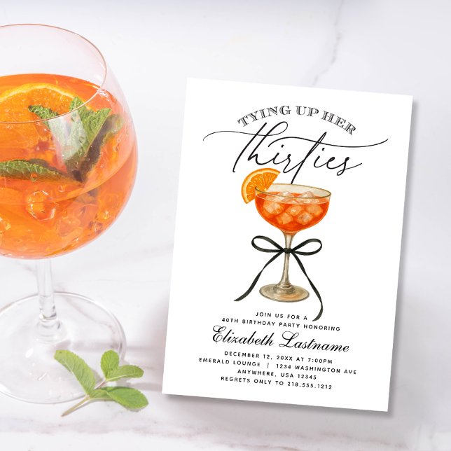 Convite de Aniversário de Trinta Anos com Aperol S (Aperol Sprritz Tying Up Her Thirties Birthday Invitation)