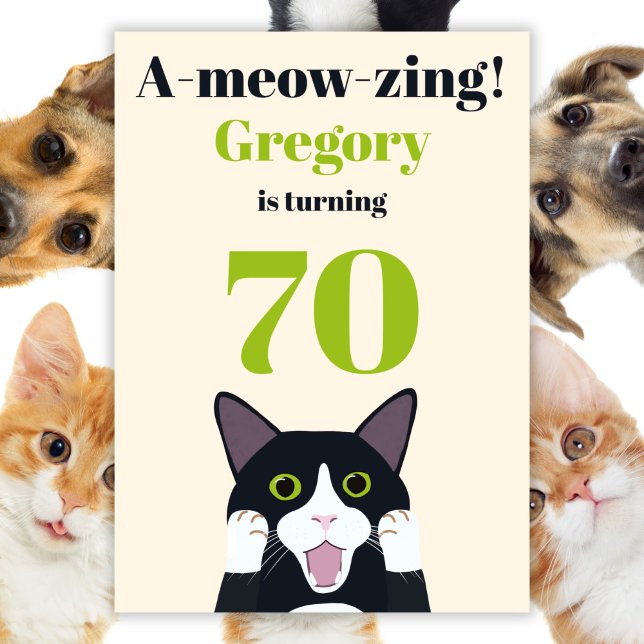 Convite de aniversário de trocadilho de gato (Criador carregado)