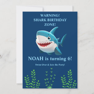Convite de Aniversário de Tubarão Menino Editáve