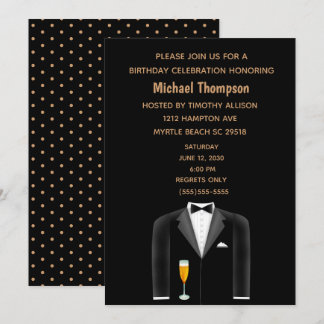 Convite de aniversário de Tux Dourado Preto