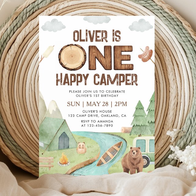 Convite de Aniversário de Um Acampador Feliz (Criador carregado)