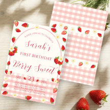 Convite de Aniversário de Um Ano Berry Sweet Straw
