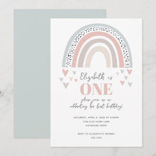 Convite de Aniversário de Um Ano Boho Arco-Íris