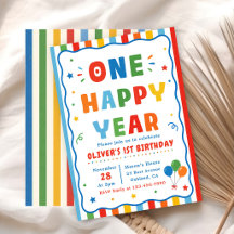 Convite de Aniversário de Um Ano Colorido e Feliz