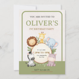 Convite de Aniversário de Um Ano com Animais da Sa