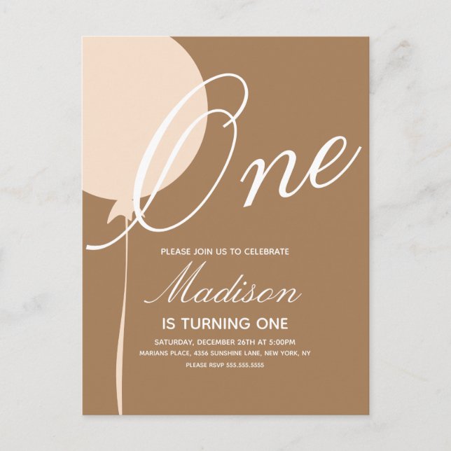 Convite de Aniversário de Um Ano com Balão Boêmio (Frente)