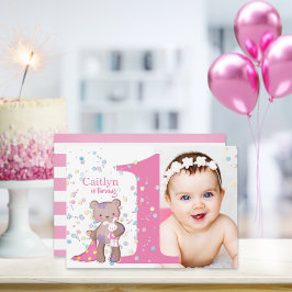 Convite de Aniversário de Um Ano com Foto da Bebê