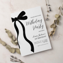 Convite de Aniversário de Um Ano com Laço Preto