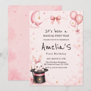 Convite de Aniversário de Um Ano com Nuvens Rosa S