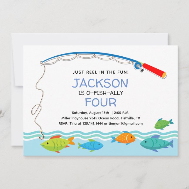 Convite de Aniversário de Um Ano com Tema de Pesca (Frente)