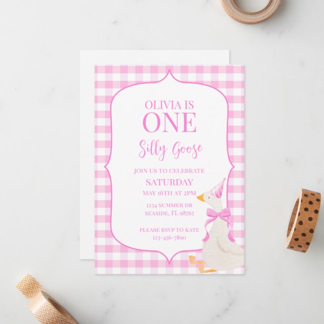 Convite de Aniversário de Um Ano da Silly Goose (Frente/Verso In Situ)
