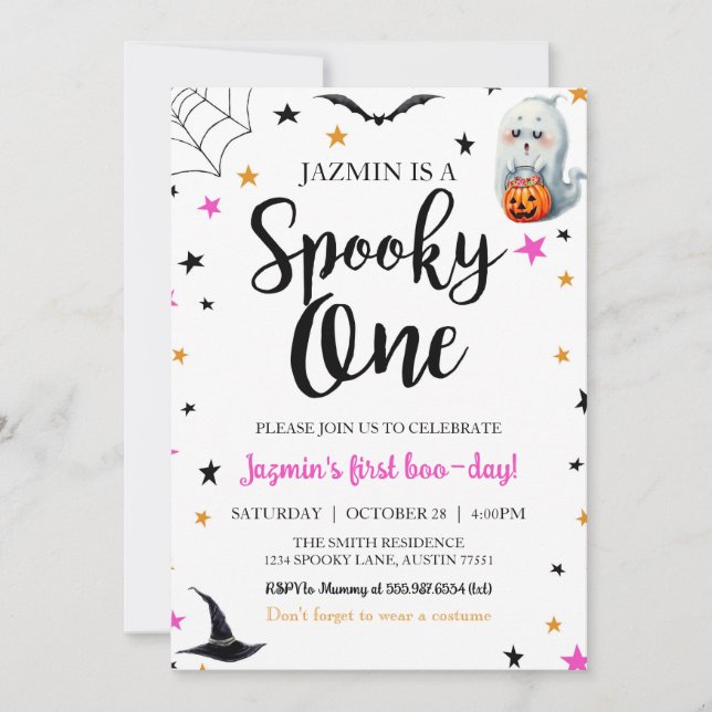 Convite de Aniversário de Um Ano de Spooky no Hall (Frente)