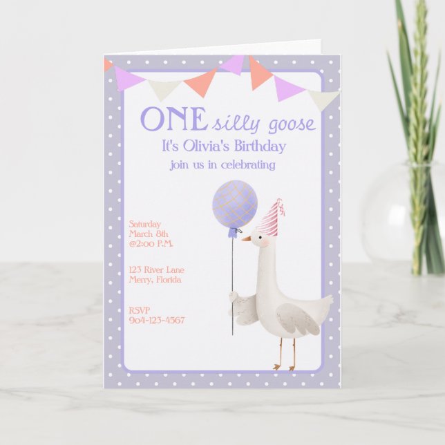 Convite de Aniversário de Um Ano do Ganso Bobo (Frente)