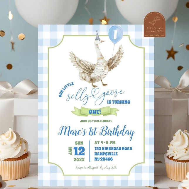Convite de Aniversário de Um Ano do Silly Goose Az (Criador carregado)