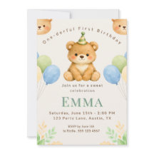 Convite de Aniversário de Um Ano do Urso Onederful