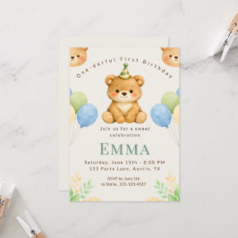 Convite de Aniversário de Um Ano do Urso Onederful