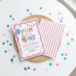 Convite de Aniversário de Um Ano Listras Rosa Dive