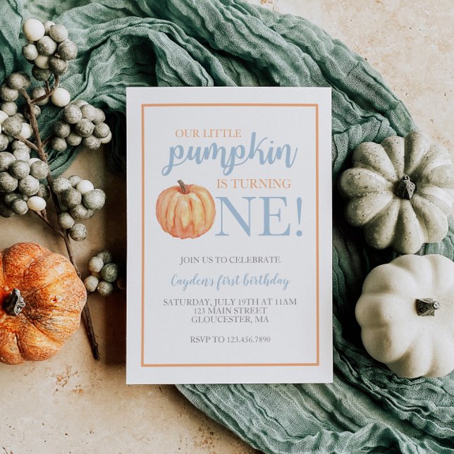 Convite de Aniversário de Um Ano Little Pumpkin Pa (Criador carregado)