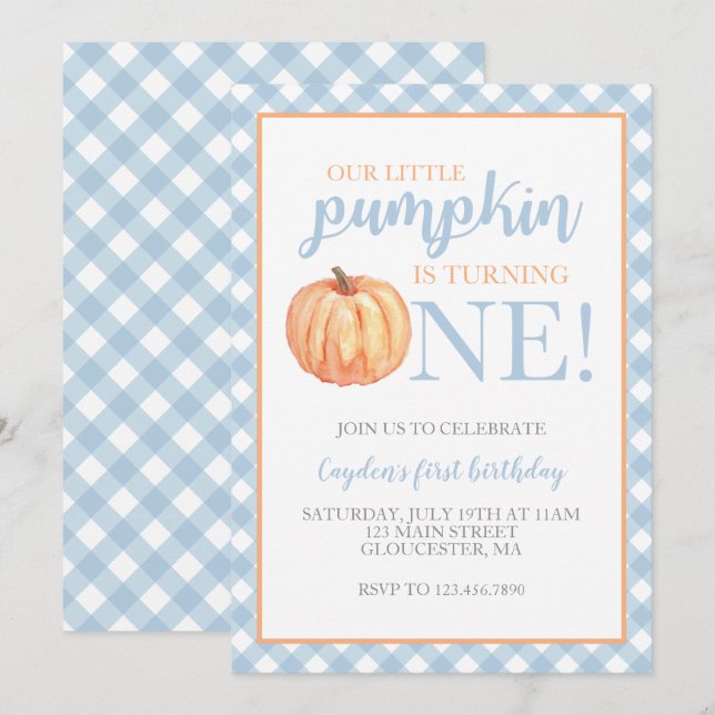 Convite de Aniversário de Um Ano Little Pumpkin Pa (Frente/Verso)