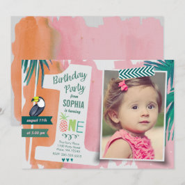 Convite de Aniversário de Um Ano Menina Tropic Jun