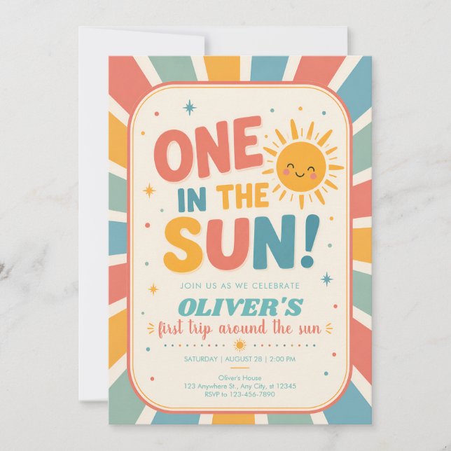 Convite de Aniversário de Um Ano no Sol (Frente)