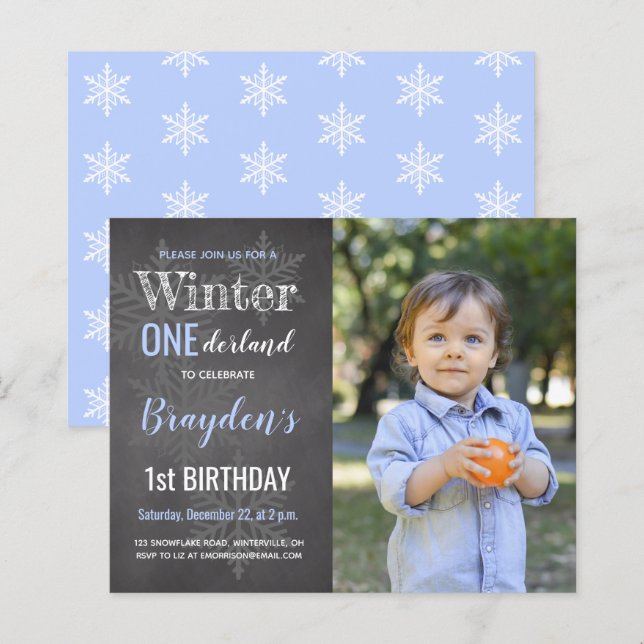 Convite de Aniversário de Um Ano Orçamento Inverno (Frente/Verso)
