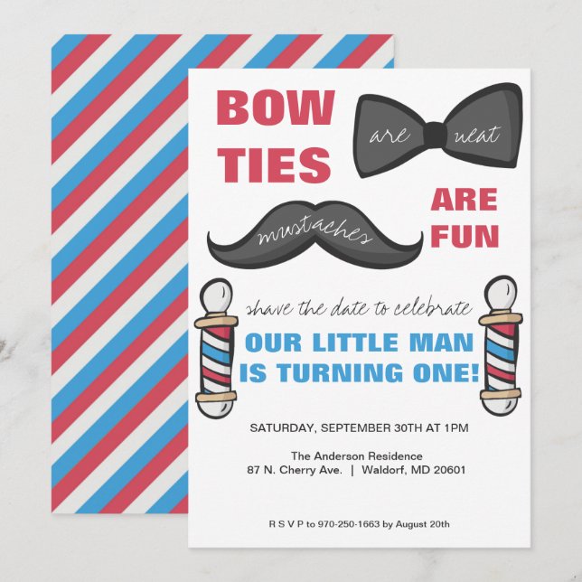 Convite de Aniversário de Um Ano para Barber Shop (Frente/Verso)