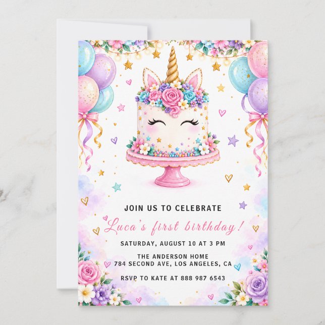 Convite de Aniversário de Um Ano para Meninas com  (Frente)