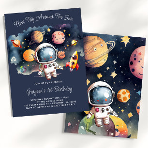 Convite de Aniversário de Um Ano Planetas Espaço A