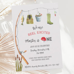 Convite de Aniversário de Um Ano Reel Excited Fish