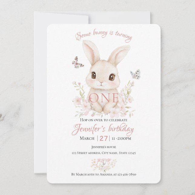Convite de Aniversário de Um Ano Some Bunny is Tur (Frente)