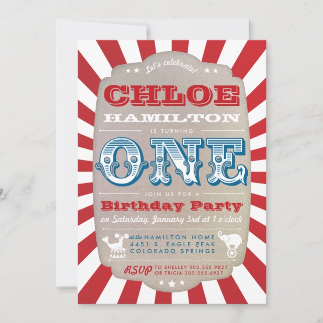Convite de Aniversário de Um Ano Tema Circo Carnav (Frente)