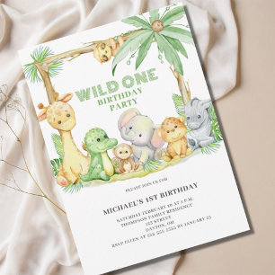Convite de Aniversário de Um Ano Wild One Safari A