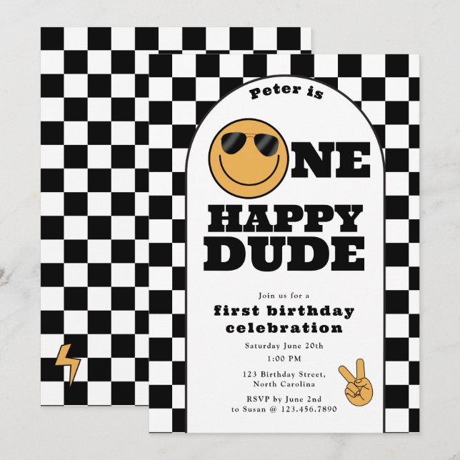 Convite de Aniversário de Um Cara Feliz para Menin (Frente/Verso)