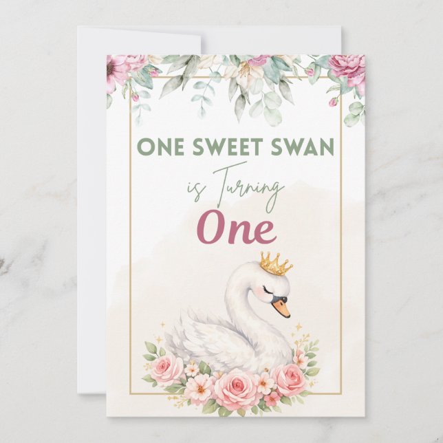 Convite de Aniversário de Um Doce Cisne (Frente)